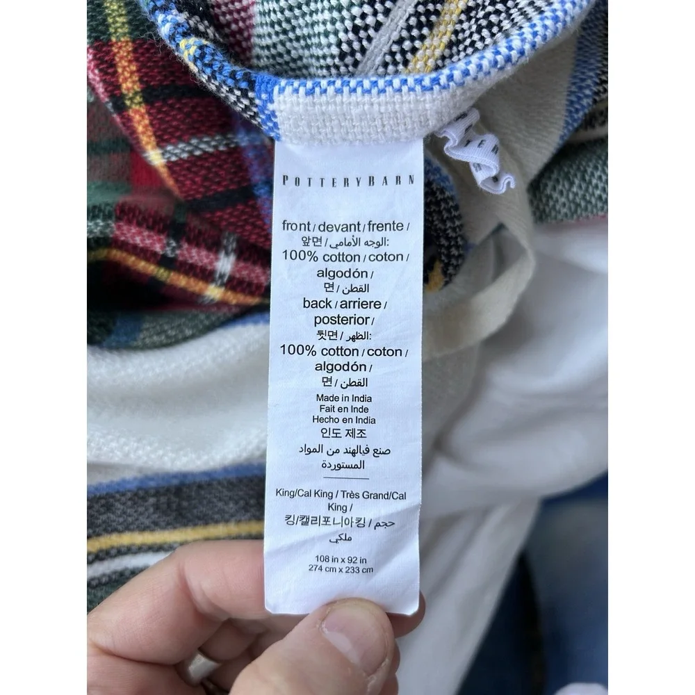 Pottery Barn Stewart Plaid Tartan Duvet Cover King / Cal King White Red Green